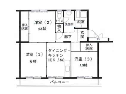 ビレッジハウス志染5号棟(3DK/3階)の間取り写真