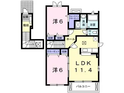 カルムA(2LDK/2階)の間取り写真
