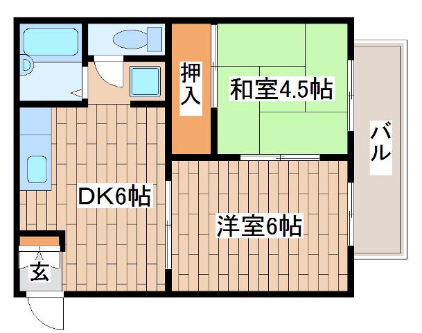 ヒルサイド山手(2DK/1階)の間取り写真