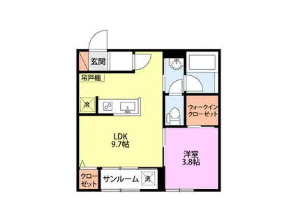 S&S 愛宕(1LDK/2階)の間取り写真