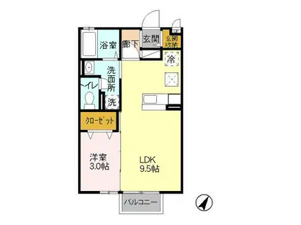 ラ・フォーレ リーヴII(1LDK/1階)の間取り写真