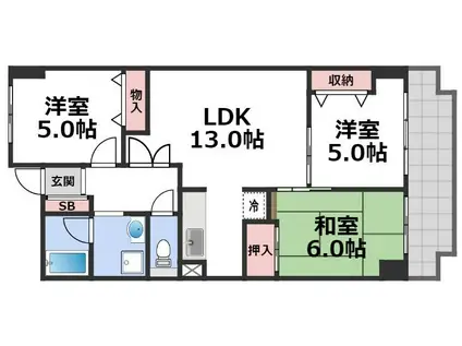 ISM 今里(3LDK/5階)の間取り写真