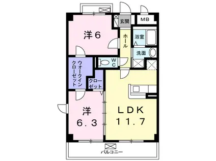 ソレアード山香(2LDK/3階)の間取り写真