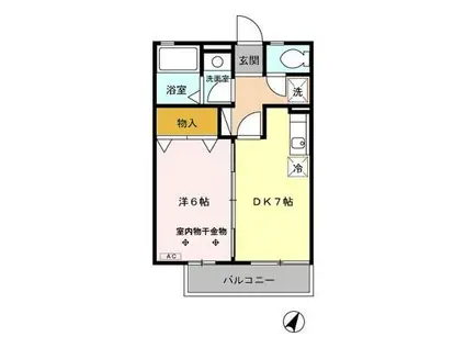 クローカスI(1DK/2階)の間取り写真