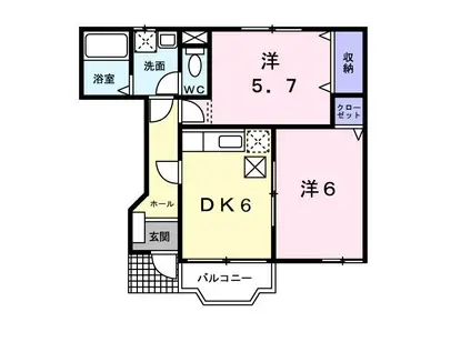 シャン・ド・フルールV(2DK/1階)の間取り写真