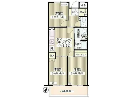 第2ゼルコーバ烏山(3DK/4階)の間取り写真