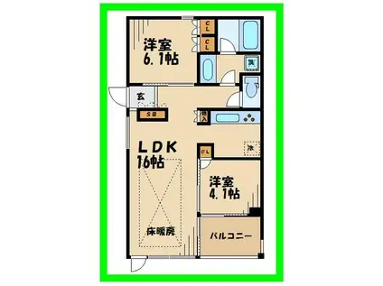 ガーデニエール砧 ウエスト(2LDK/3階)の間取り写真