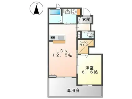 H&C CRECIA 立花(1LDK/1階)の間取り写真