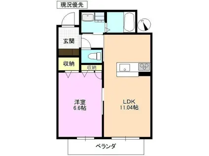 レシエルW棟(1LDK/3階)の間取り写真