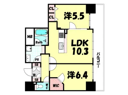 エステムプラザ神戸元町・海岸通(2LDK/9階)の間取り写真