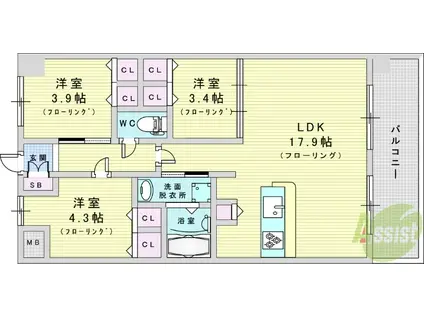 スプランディッド梅田グランノース(3LDK/8階)の間取り写真