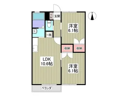 シーサイドハイムカトウII(2LDK/2階)の間取り写真