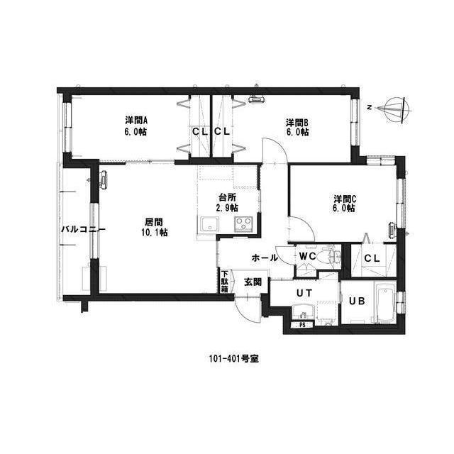 グランメール石山通(3LDK/2階)の間取り写真