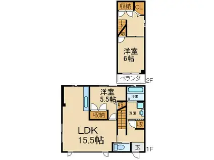 クレオ東町(2LDK/1階)の間取り写真