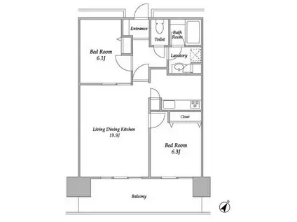 プラザタワー勝どき(2LDK/34階)の間取り写真