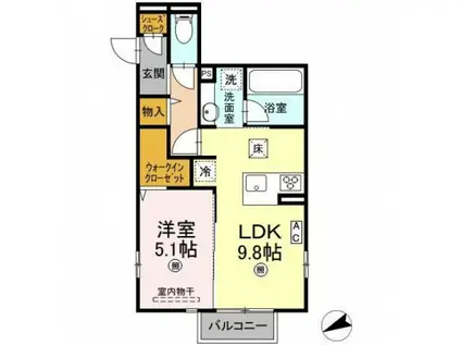 BAMBOO GRASS舟入(1LDK/1階)の間取り写真