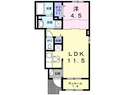 パルファン南落合02(1LDK/1階)の間取り写真