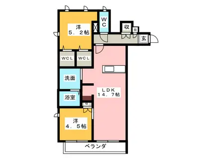 ロジュマンY`S(2LDK/1階)の間取り写真