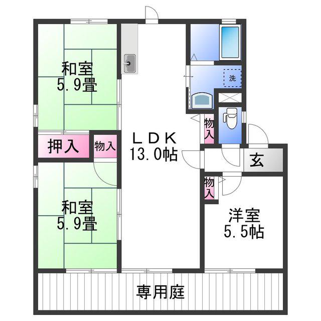 フウルニールミー(3LDK/1階)の間取り写真