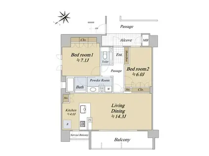 ローレルコート京都下鴨(2LDK/3階)の間取り写真