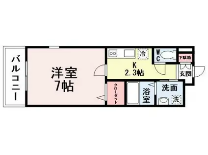   グレイスフル到津(1K/2階)の間取り写真