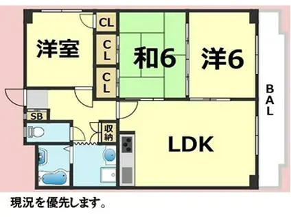 サンシャイン山下(2LDK/2階)の間取り写真