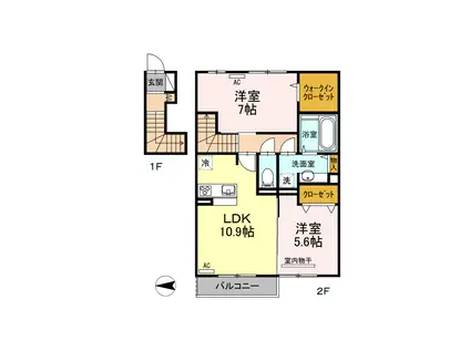 グランドソレイユII(2LDK/2階)の間取り写真