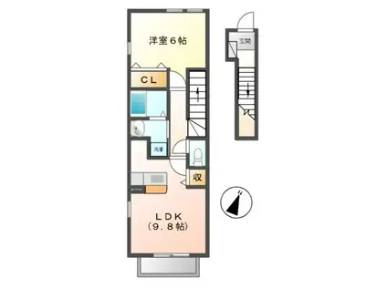 プティシャトー(1LDK/2階)の間取り写真