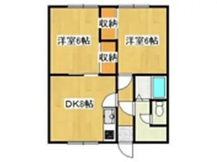 ＪＲ室蘭本線 東室蘭駅 徒歩6分 2階建 築32年(2DK/1階)の間取り写真