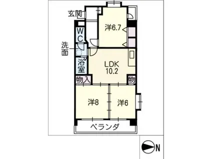 谷口第二ビル(3LDK/3階)の間取り写真