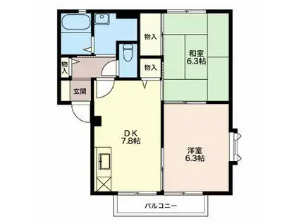 ウィンディア神明(2DK/1階)の間取り写真