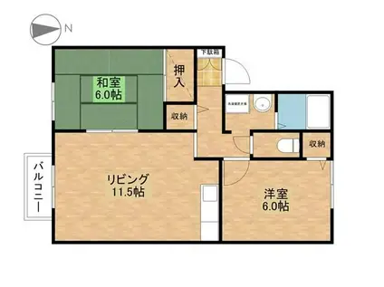 セジュールマツヤマ(2LDK/2階)の間取り写真