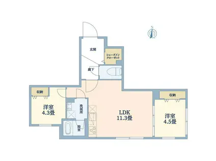 ウェルスクエア中野坂上(2LDK/4階)の間取り写真