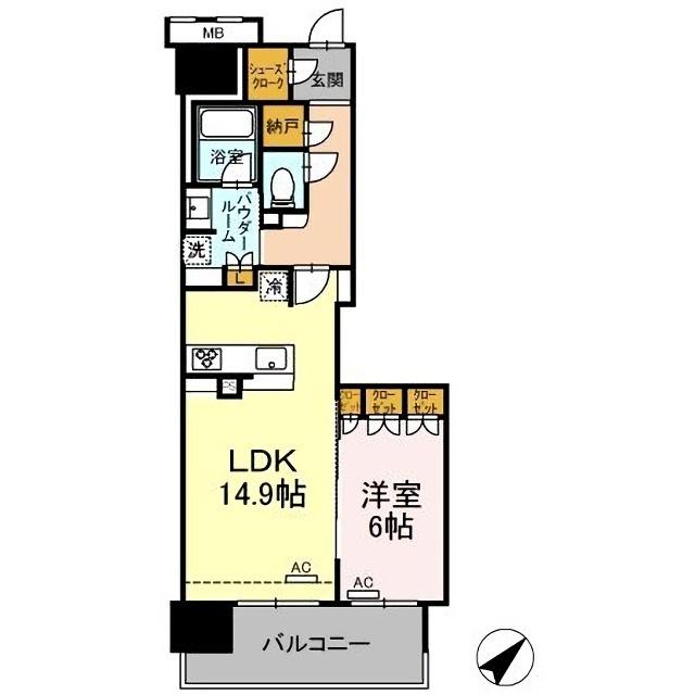 プレミスト鷹匠(1LDK/9階)の間取り写真