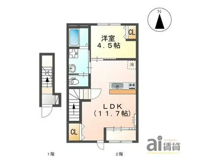 アイテラス所沢(1LDK/2階)の間取り写真