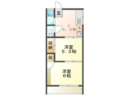 奥田ハイツ(2K/2階)の間取り写真