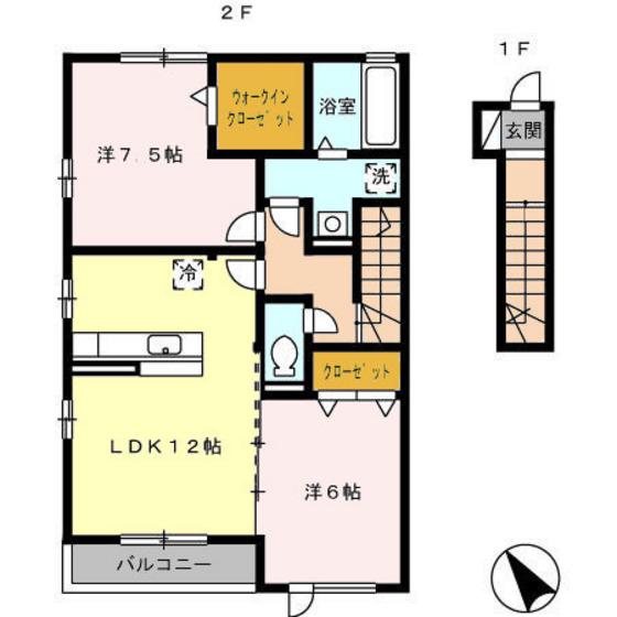 カーサビアンカ(2LDK/2階)の間取り写真