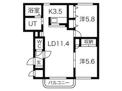 アップルコート真駒内(2LDK/2階)の間取り写真