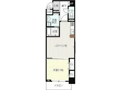 地下鉄名港線 六番町駅 徒歩10分 6階建 築11年(1LDK/1階)の間取り写真