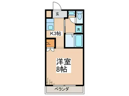 スクエアーメゾン2号棟(1K/3階)の間取り写真