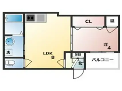 GRANDIR神崎川(1LDK/1階)の間取り写真
