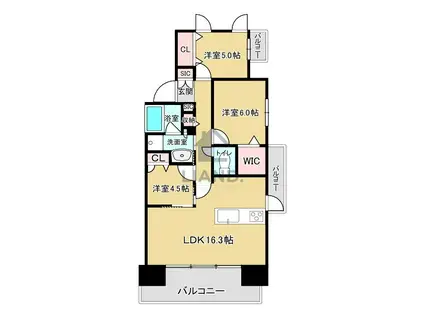 グランフォーレ大橋駅前レジデンス(3LDK/15階)の間取り写真