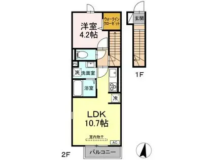 リュール天神川(1LDK/2階)の間取り写真