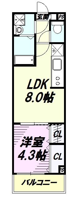 ジーメゾン福生加美平(1LDK/3階)の間取り写真