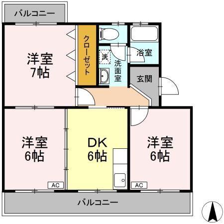 コトー萩(3DK/2階)の間取り写真