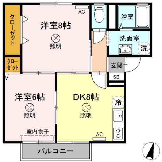ペガサスA棟(2DK/2階)の間取り写真