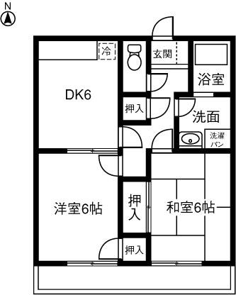 グラシア21B(2DK/1階)の間取り写真
