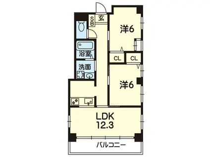 スカイガーデン島崎(2LDK/3階)の間取り写真