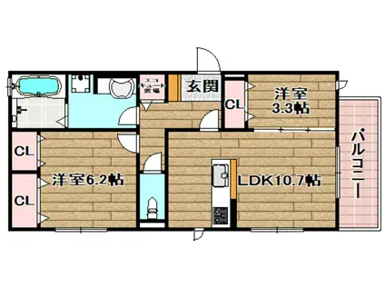 カイワ・プラーサ(2LDK/1階)の間取り写真