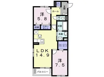 サンリット三山木(2LDK/1階)の間取り写真
